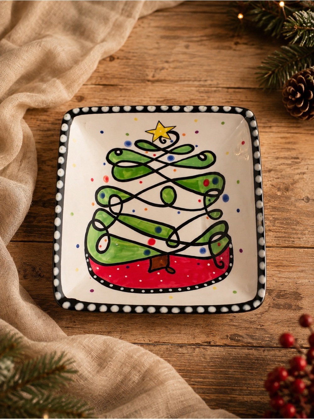 Mainstreet Collection Hand Painted Ceramic Christmas Tree Candy Dish